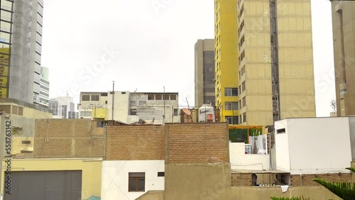 4K View of Downtown Lima Peru From Window In Hotel Room Old Huaca City Skyline Near Plaza de Armas and Parque del Amor Lovers Park South America Cities