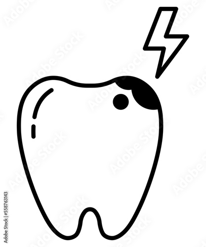 Drawn tooth with caries on white background