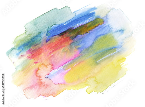 Colorful grunge brush strokes, watercolor on paper, isolated on white background, photo