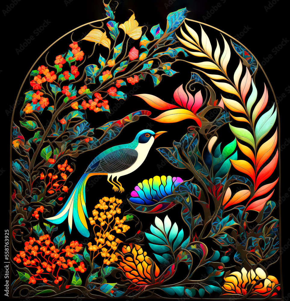 Arrangement of Tropical flowers and plants, with colorful birds, and coral, on an isolated Black Background
Generative AI Arrangement of Tropical flowers and plants, with colorful birds, and coral, on an isolated Black Background
Generative AI