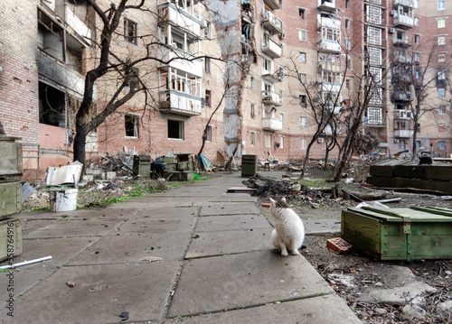 destroyed and burned houses in the city Russia Ukraine war © Sofiia