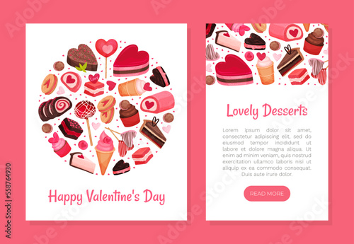 Tasty Valentine Sweet Pink Dessert Banner Design Vector Template