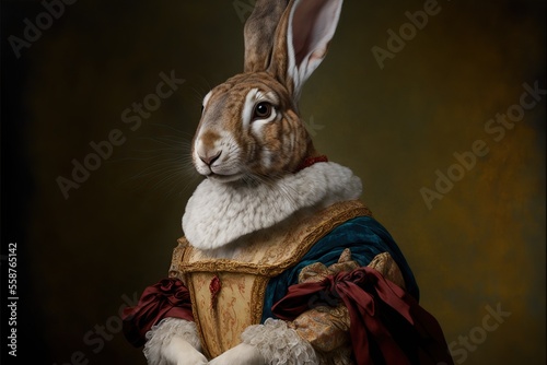 Created with Generative AI technology. portrait of a rabbit in renaissance clothing photo