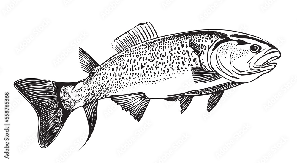 Fototapeta premium Fish sketch, hand drawn in doodle style Vector illustration