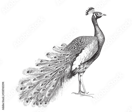 Fotografia Peacock sketch, hand drawn in engraving style Vector illustration