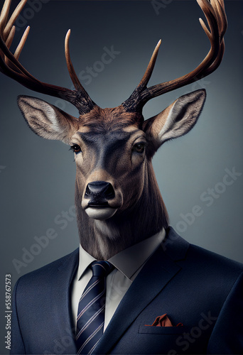 Portrait of a deer in a business suit. AI generated © StockMediaProduction
