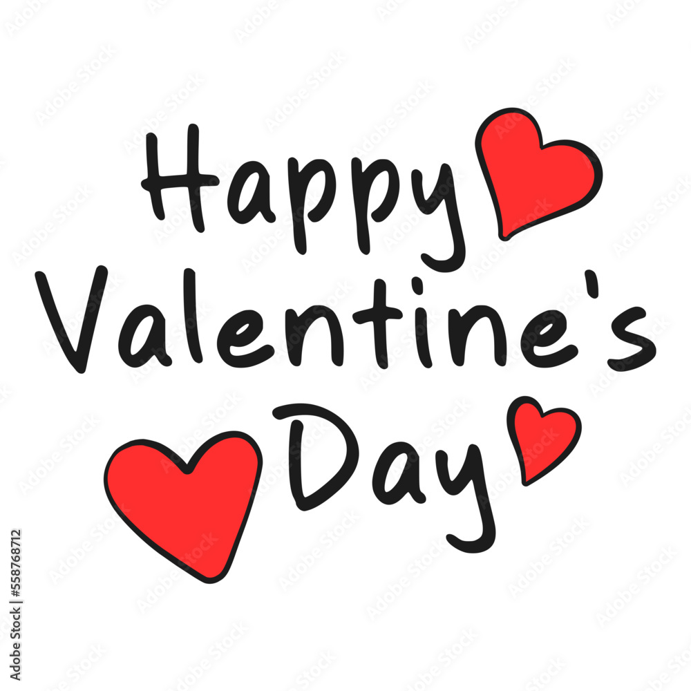 Happy Valentine's Day lettering and hearts. Cartoon. Vector illustration