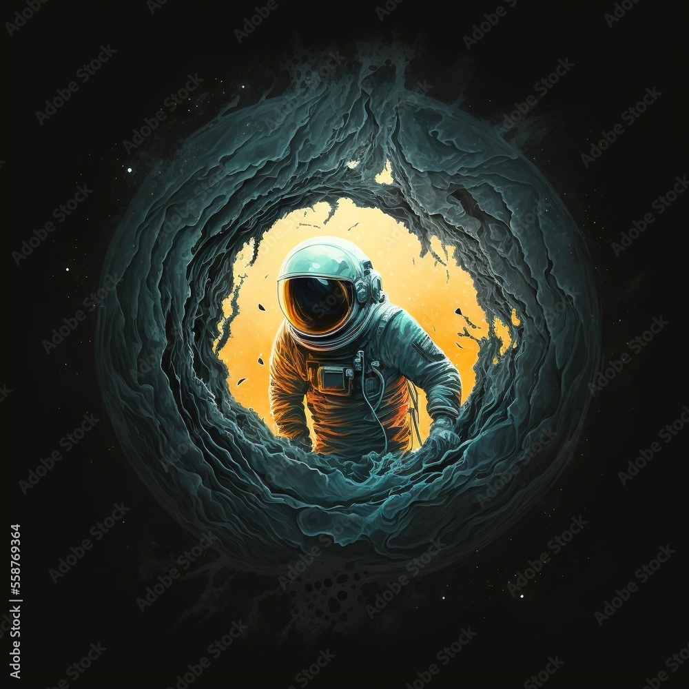 Astronaut in space in a black hole. Generative AI. Stock Illustration ...