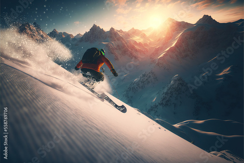 Winter ski extreme. Skier in the mountains. © DarkKnight