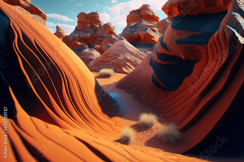 Sandstone waves of canyon. Generative AI. photo