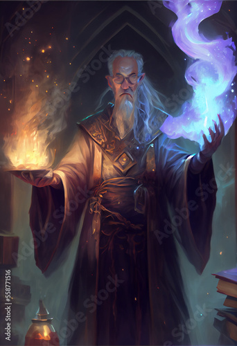 Powerful elf wizard casting a spell - generative ai