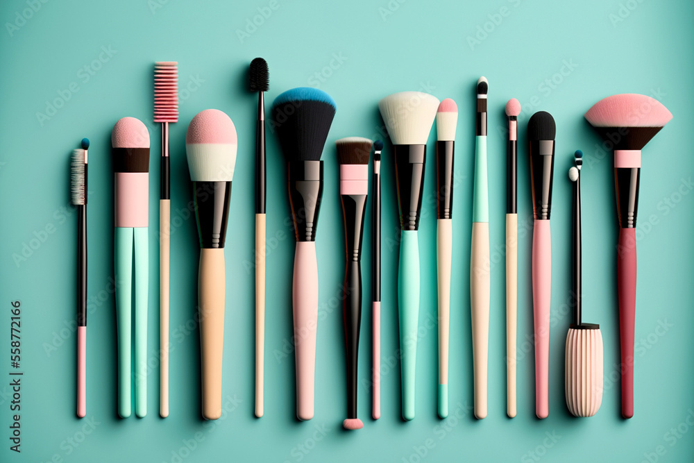 Professionelle kosmetik Pinsel isoliert auf pastellfarbenen Hintergrund Professionelle kosmetik Pinsel isoliert auf pastellfarbenen Hintergrund