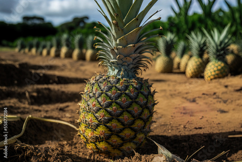 Fruit of the pineapple plantation. Generative AI