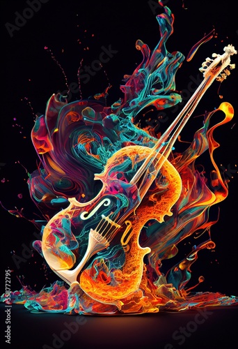 Color explosion violin  abstract - generative ai