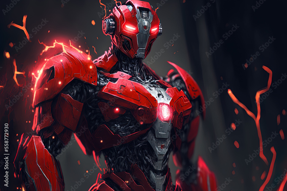 Robot in red drawing. Generative AI Robot in red drawing. Generative AI