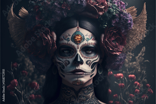 a mexican skull, portrait, vintage, decorative.