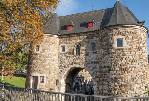 Aachen September 2022: The Ponttor in Aachen, at times (17th 18th century) also called the bridge gate or gate, is the western of the two north gates of the former outer Aachen city wall