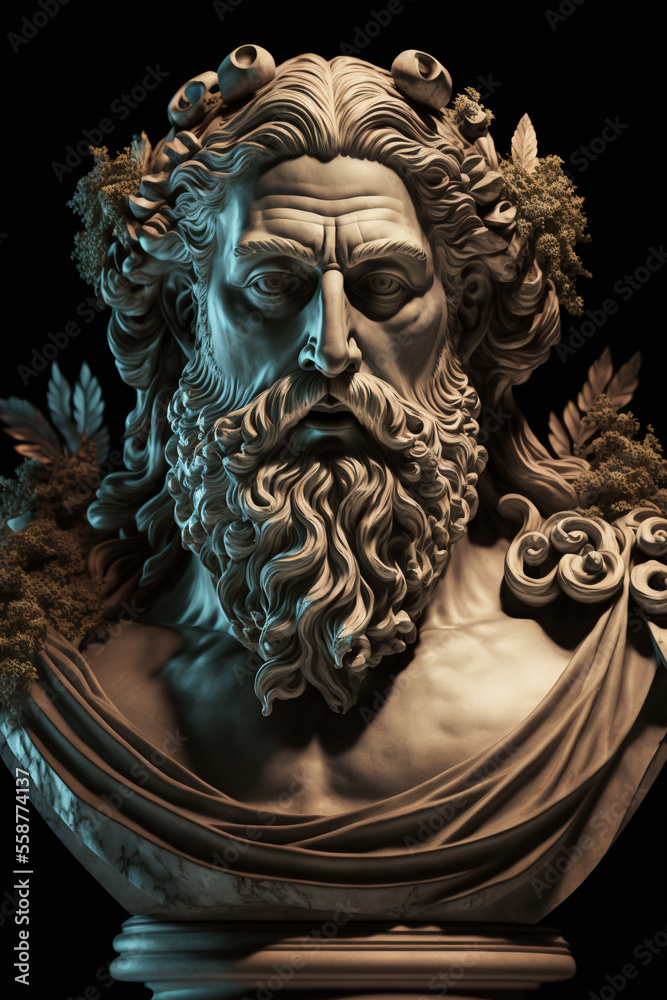Marble bust of the ancient Greek god Zeus. Greek mythology. created with ai Marble bust of the ancient Greek god Zeus. Greek mythology. created with ai