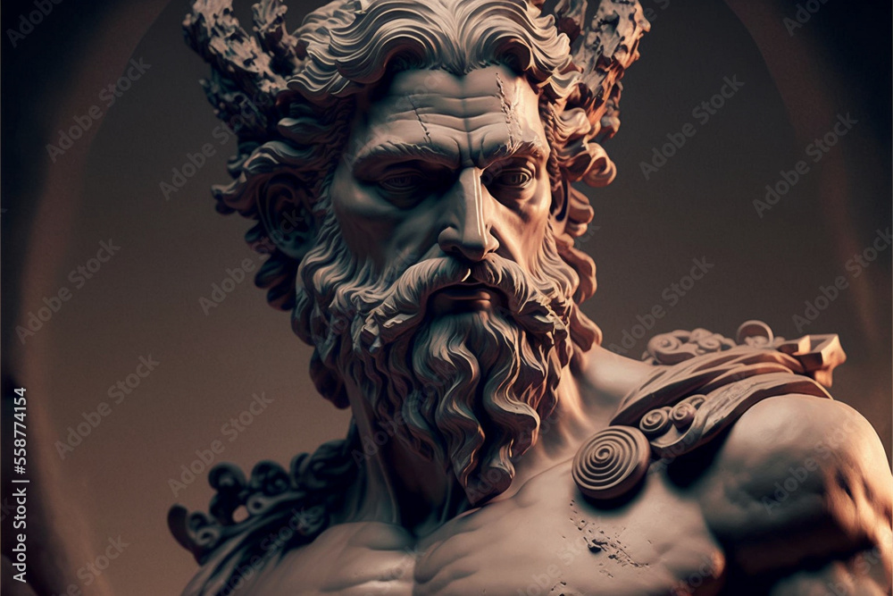 Bust of the god Zeus. Ancient Greek mythology. Antique sculpture ...