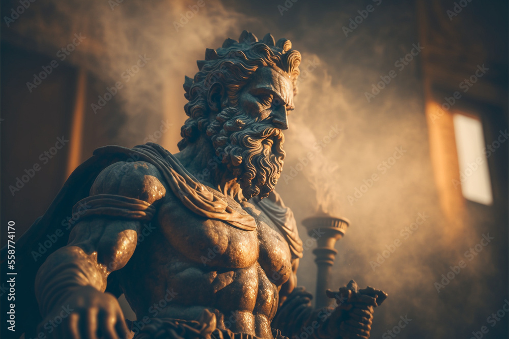 Ancient Greek god statue, antique sculpture,ai generated Stock