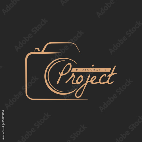 Vintage Line Camera Silhouette Logo. Classic Photography Studio Emblem