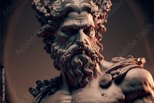 Bust of the god Zeus. Ancient Greek mythology. Antique sculpture. created with ai photo