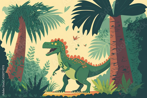 school related horizontal dinosaur illustration. Generative AI © 2rogan