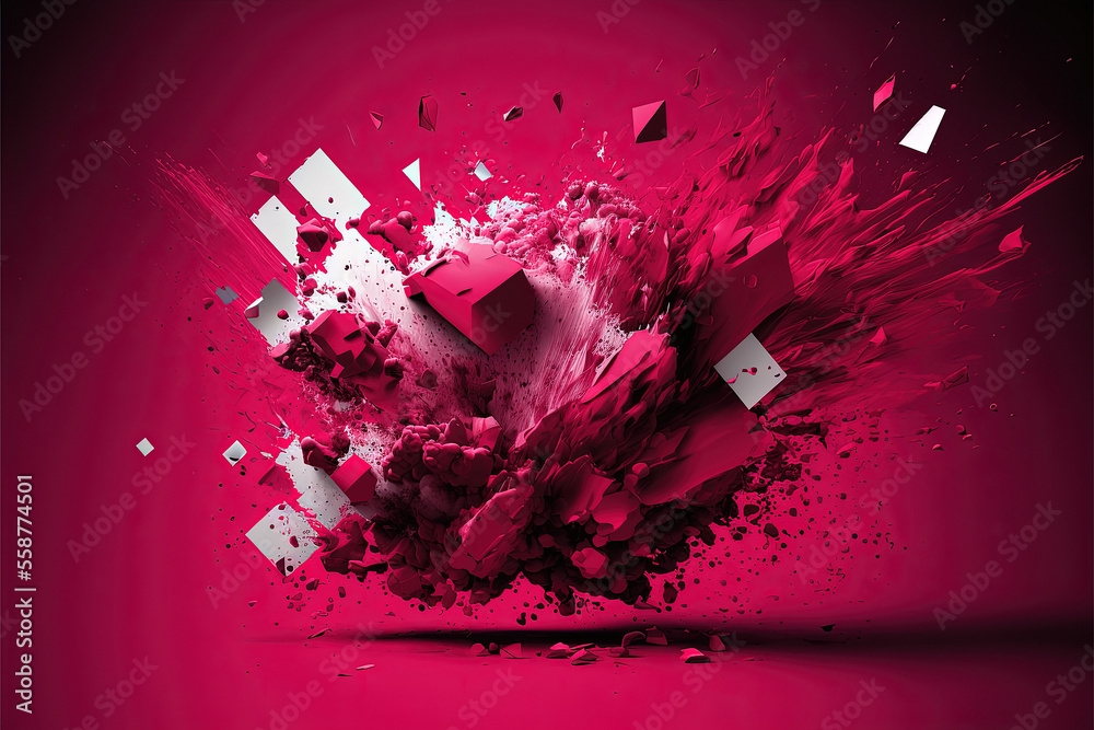 Trendy Pantone 18-1750 viva magenta color abstract explosion background, monochrome  background. Color of the year 2023. Stock Illustration