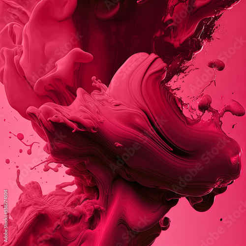 Trendy Pantone 18-1750 viva magenta color abstract splash background, monochrome background. Color of the year 2023. © Oier