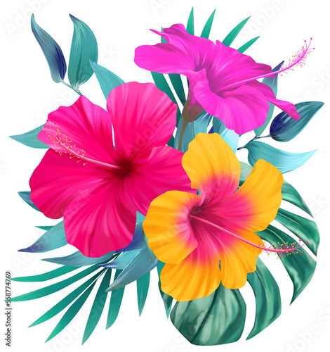 Tropical summer flower bouquet on white background  © Alaska_artworks
