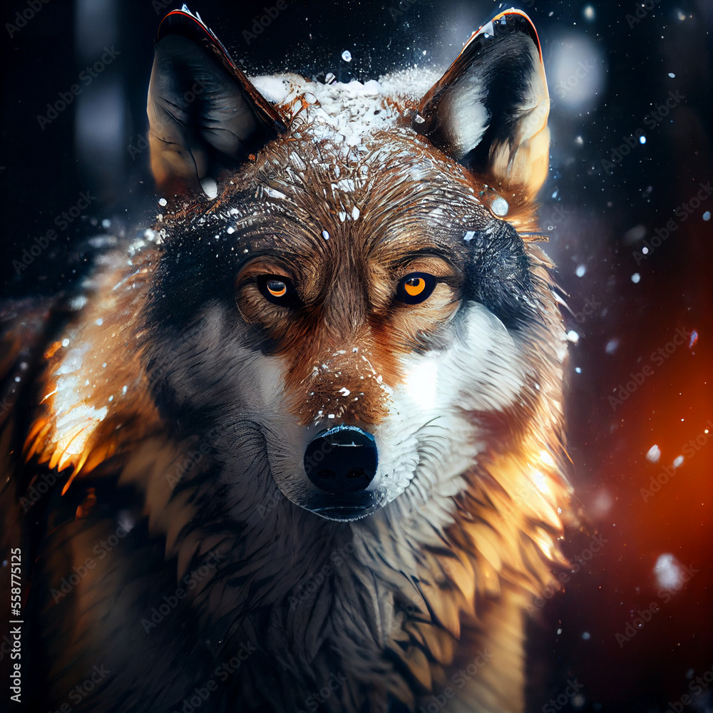 Portrait of a scary wolf, generative ai