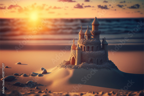 sandcastle on the beach, sunset © Jacques Evangelista