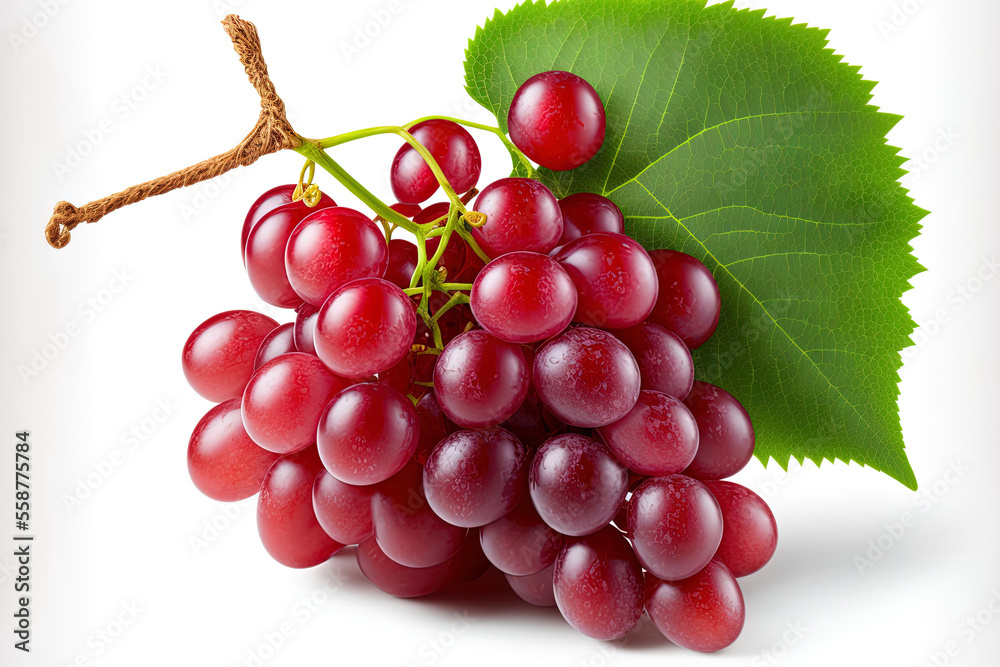 Fototapeta premium Red grape that is fully ripe, isolated on white. by using a clipping path. whole field of view. Generative AI