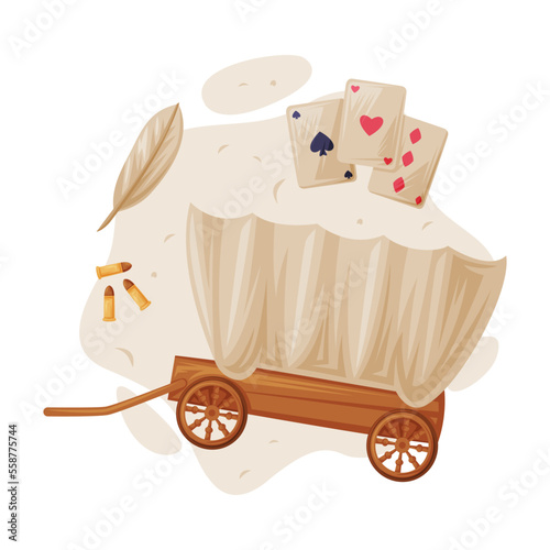Wagon, Cards and Bullets as Wild West Object Vector Composition