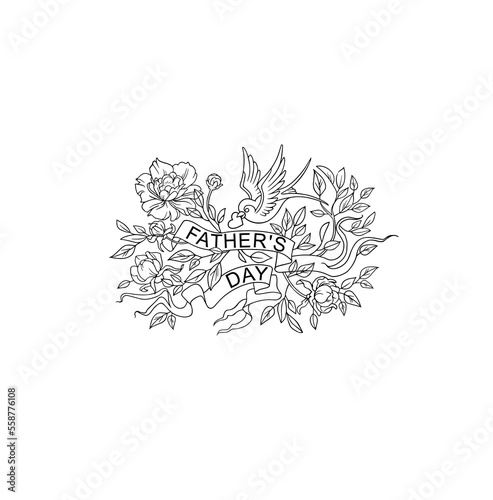 Happy Father's Day with flowers and bird