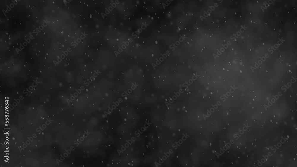 Fototapeta premium Snow Realistic Falling on Black Background .3D rendering. Is stock animated graphic video of snow falling on three-dimensional modeling black background. space for text, copy space.