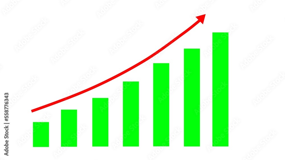Business growth concept in an allusive graphical diagram showing an increase in marketing profit from sales to future goal. Finance and money 3D . Green graph with red arrow on white background. Business growth concept in an allusive graphical diagram showing an increase in marketing profit from sales to future goal. Finance and money 3D . Green graph with red arrow on white background.