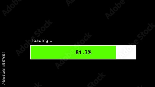 3d Elegant green loading bar with numbers and white frame. Growth in process expressed in percentage. Information transfer and download concept. Minimalistic animation on black transparent background.