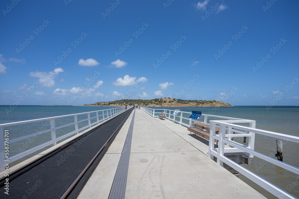 View from the tramway jetty at Victor Harbor in South Australia  looking out to Granite Island