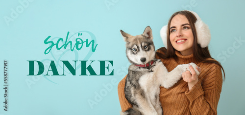 Cute woman with funny husky...