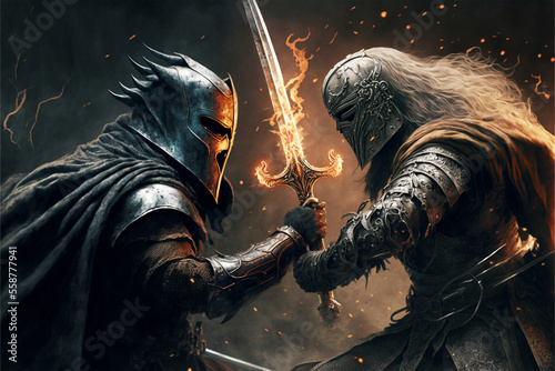 Fototapet the lord of the rings the rings of power fighting scene, AI generated art work