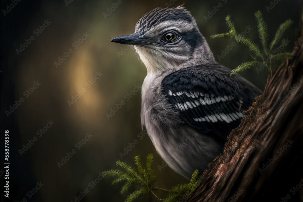 Mockingbird, common bird in North America. Generative AI. Mockingbird, common bird in North America. Generative AI.