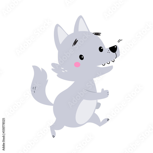 Cute Little Wolf Cub with Grey Coat Running Vector Illustration