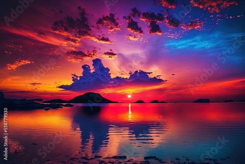 colorful seaside sunset. Generative AI © 2rogan
