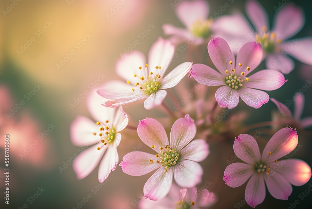 illustration of pink flower bouquet with soft light and foggy filter look it dreamy fairytale and romantic, ideal for spring season background or wallpaper