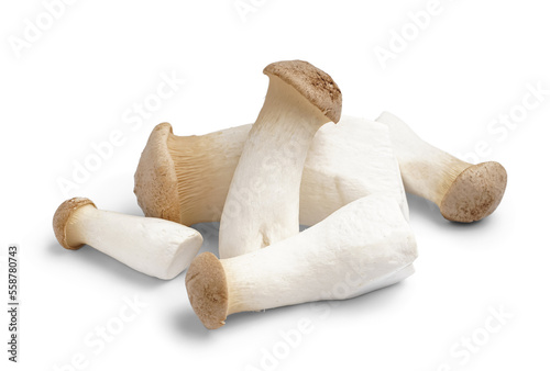 Heap of fresh king oyster mushrooms isolated on white background photo