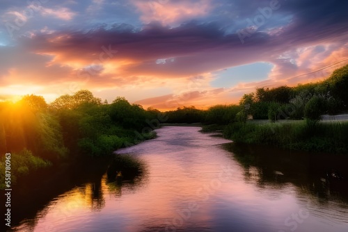 sunset over river