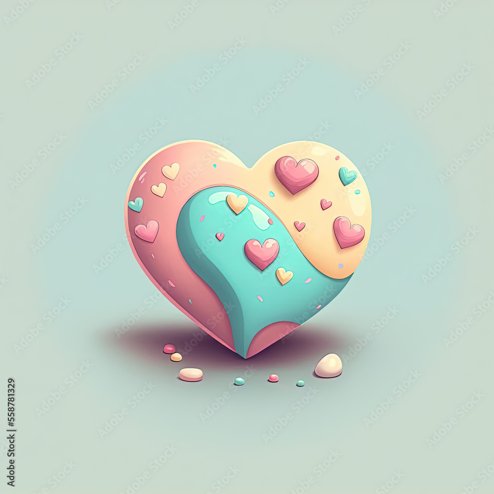 Cute heart illustration, colorful cartoon Valentines day icon. Card template