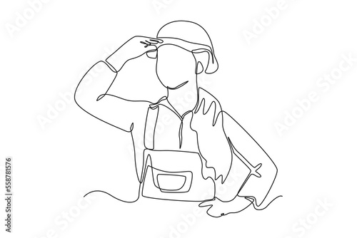 Continuous one line drawing Happy smart kid boy character wearing construction worker outfits. Supply chain management concept. Single line draw design vector graphic illustration.