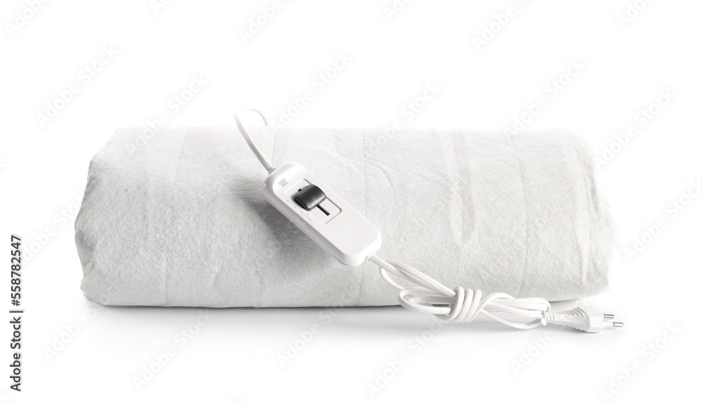 Electric heating pad with controller on white background Electric heating pad with controller on white background